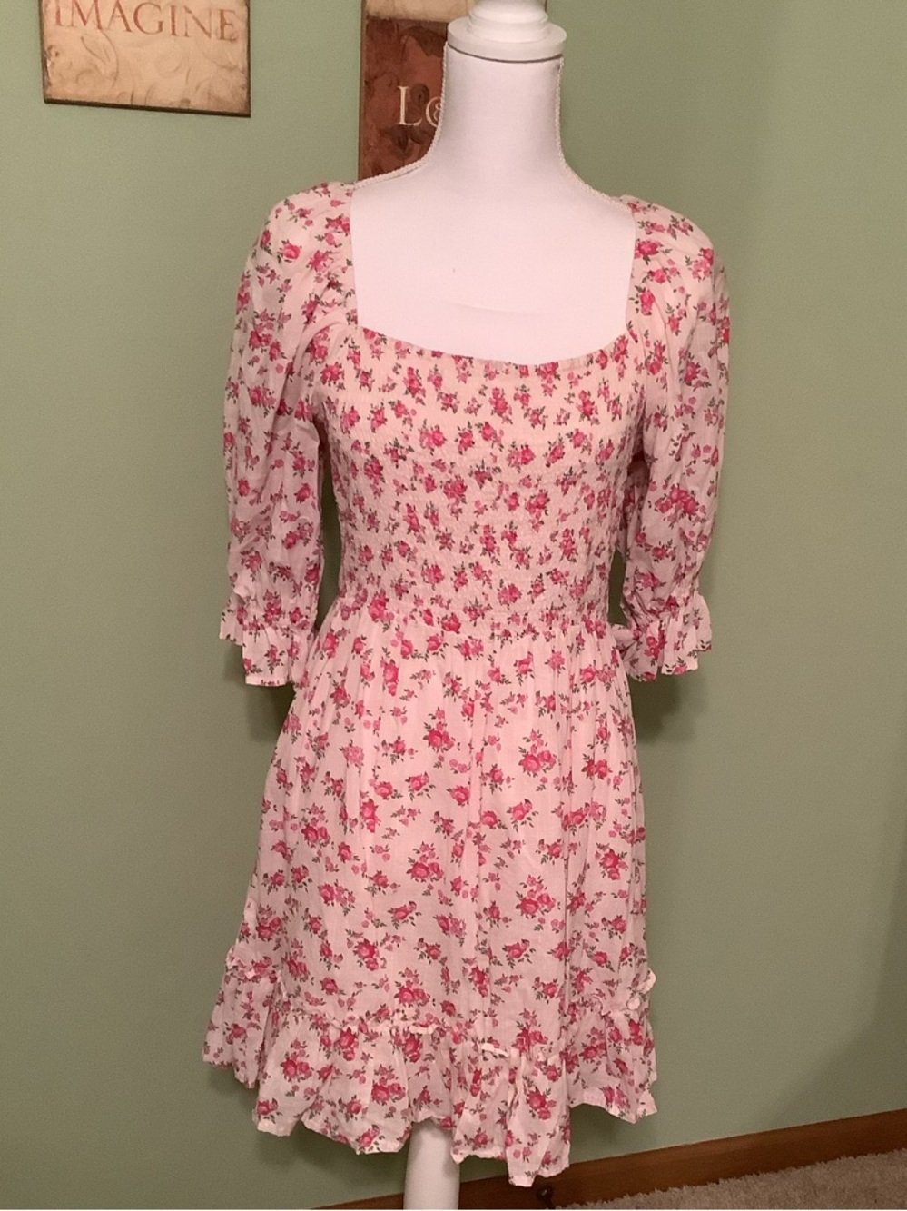 “New Look” Above and the Knee Pink Flowered Dress- Size 8